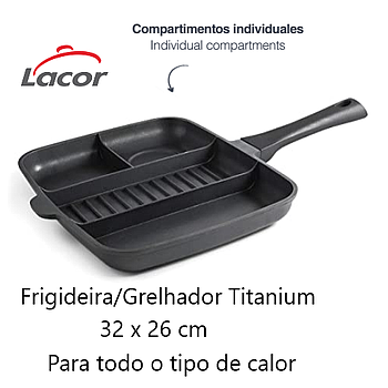 Frigideira/Grelhador 4Div. Titanium  32X26Xcm Indução Lacor 