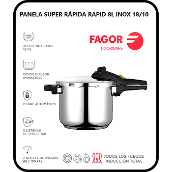 Panela Super Rápida Rapid 8L Inox 18/10 Fagor               