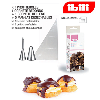 Conjunto Para Profiteroles 2 Bicos Inox+ 5 Sacos Ibili      