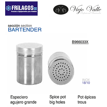 Polvilhador Inox 18/10 Furo Grande 7X10Cm Viejo Valle       