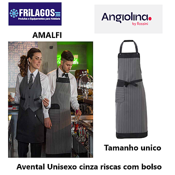 Avental Amalfi Cinza C/Riscas Pretas E Bolso Tam. Unico     