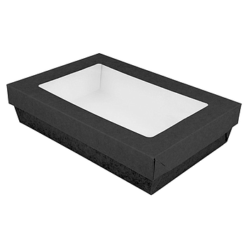 Caixa+Tampa C/Janela 1300Ml 21X14X5Cm Preto 50 Unidades     