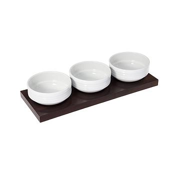 Cj.3 Taças Porcelana Ø12X5Cm C/Base Wengue 38X14,5X2Cm      