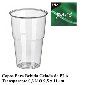 Copos De Pla Transparente 0,3Lt Ø 9,5X11Cm Pure 70 Unid.    