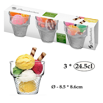 Taça Gelado Mini Cornet Vidro 24,5Cl Ø8,5X8,5Cm Pack 3      