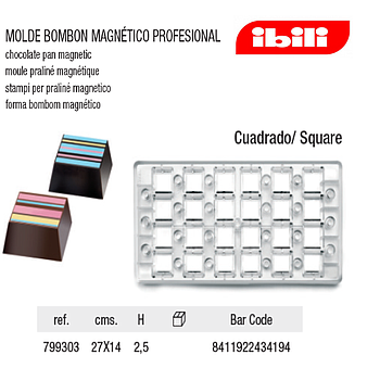 Molde Bombom Magnetico Quadrado 27X14X2,5Cm Ibili           