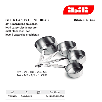 Conjunto 4 Taças De Medida Inox 59-79-118-236Ml Ibili       