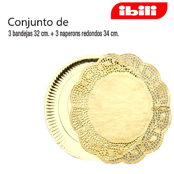 Conjunto 3 Bandejas 32+3 Naperons Red. 34Cm. Ouro Ibili     