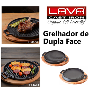 Grelhador Dup. Face Ferro Red.28Cm C/Base Mad. Lava         