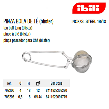 Pinça Bola De Cha Inox Diametro 6,5X18Cm Ibili              