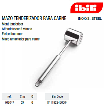 Martelo Amaciador De Carne Inox Diametro 6X27Cm Ibili       