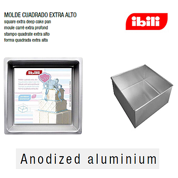 Molde Quadrado Extra Alto Aluminio 20X20X10Cm 4,1Lt Ibili   