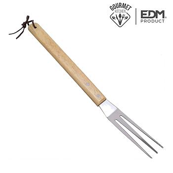 Garfo Bbq Aço Inox 1,5Mm Cabo De Carvalho 36Cm              