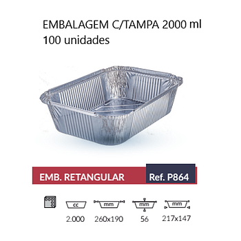 Embalagem De Aluminio C/Tampa P864L  2000 Ml 100 Unidades   