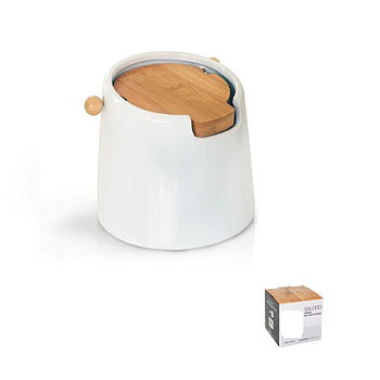 Saleiro Porcelana C/T/Madeira 13,8X11,5Cm Branco B5001E     