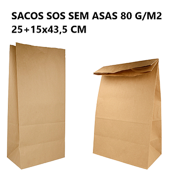 Sacos Sos Sem Asas 80 G/M2 25+15X43,5Cm  250 Unidades       