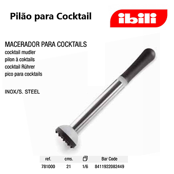 Pilão Para Cocktail Inox + Tpr  21Cm Ibili                  