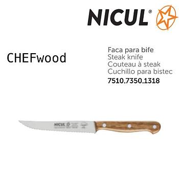 Faca Bife Serrilha 30Cm Chefwood Cabo Mad. Carvalho Nicul   