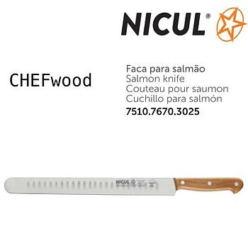 Faca Para Salmão C/Alv.30Cm Chefwood Cabo Mad.Carvalho Nicul