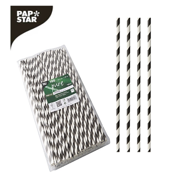 Palhinhas Papel Listas Preto/Br. Ø6Mmx29Cm 100 Unid Papstar 