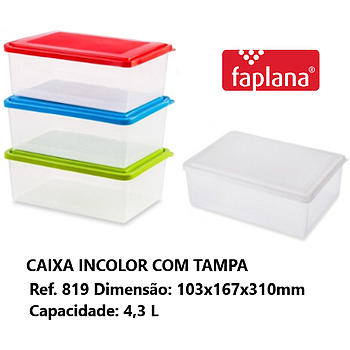 Caixa Incolor C/Tampa Cor Salmão 4,3Lt Ref.819 310X167X103Mm