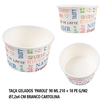 Taca Gelado Parole 90Ml  Ø7,2X4Cm Br. Cartao 50 Unidades    