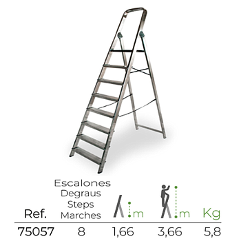 Escadote Aluminio 8 Degraus 52X11X241Cm Edm                 