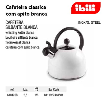 Cafeteira Classica Inox Revest. Branco Com Apito 2,5Lt Ibili