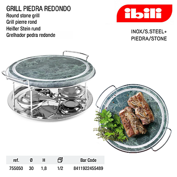 Grelhador Pedra Redondo 30X1,8Cm 3 Queimadores Ibili        