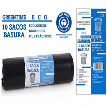 Rolo C/10 Sacos Lixo Preto  80X105-Gr150-100 Lt Greentime   