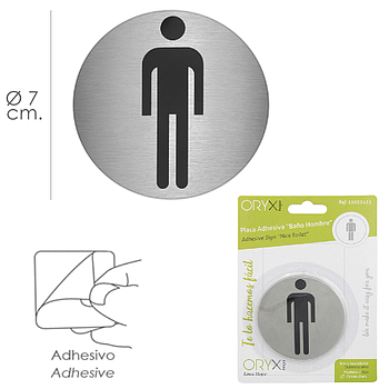 Placa Adesiva Wc  Homem  Inox   7Cm Unidade                 