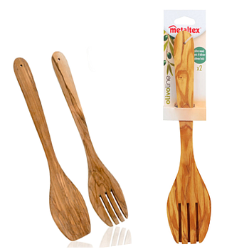 Conjunto Para Salada Madeira De Oliveira 30Cm Metaltex      