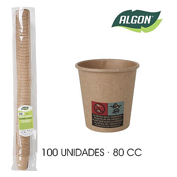 Conjunto De 100 Copos  Papel  Kraft  80Cc Algon             