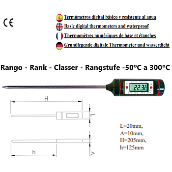 Termómetro Digital Básico -50/+300ºc Sonda.12,5Cm Total 20Cm