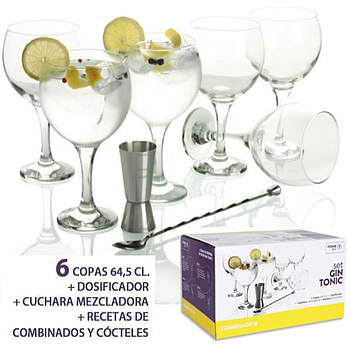 Conjunto Gintonic 6 Copos 64,5Cl+Doseador+Colher            