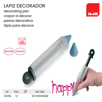 Lapis Decorador Pastelaria Silicone 2  Boquilhas 12Cm Ibili 