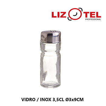 Saleiro/Pimenteiro Vidro / Inox 3,5Cl Ø3X9Cm                