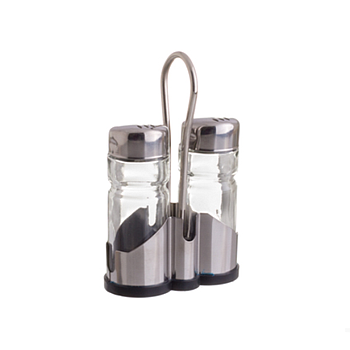 Conjunto Sal/Pimenta Vidro/Inox Ø3X9Cm Suporte 7,8X3,7X13Cm 