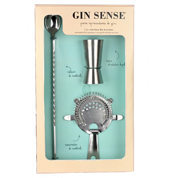 Conjunto 3 Aces. Gin Sense Inox Medidor/Colher/Coador       