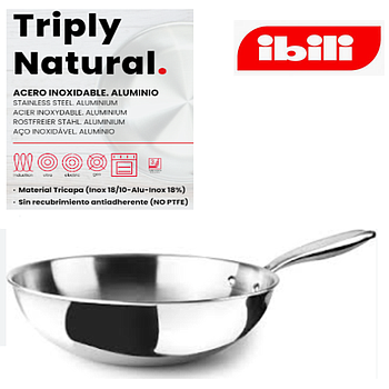 Wok Triply Natural Inox Todo Calor 30X9Cm Ibili             