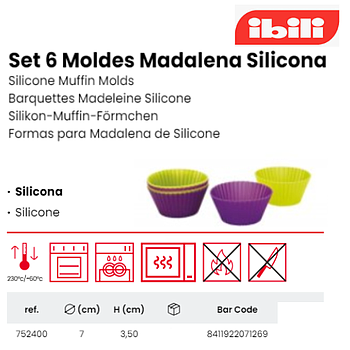 Formas Para Madalena De Silicone 7X3.5Cm Pack De 6 Ibili    