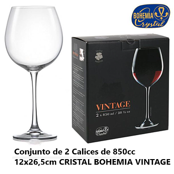 Conjunto 2 Copos Vinho Cristal Bohemia 850Cc Vintage        