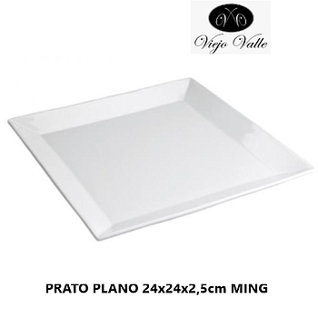 Prato Quadrado Ming Branco  24X24X2,5Cm  (Vv)               