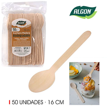 Colher De Madeira 50 Unidades  16Cm Algon                   