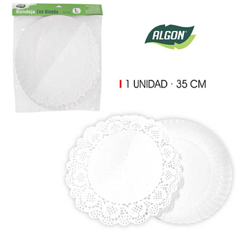 Bandeja Red. Cartão Com Naperon Branco 35Cm 1 Unid. Algon   