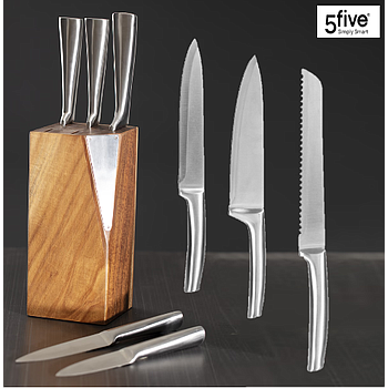 Bloco Com 5 Facas De Madeira Acacia Modelo Black Menu       