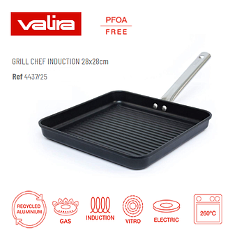 Grelhador Canelado 28X28Cm  Indução Chef Valira             