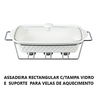 Assadeira Rectang. 36X20.9Cm C/Tampa Vd. E Suporte P/Velas  