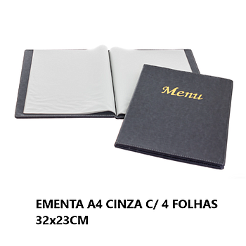 Ementa A4 Cinza C/ 4 Folhas 32X23Cm Gravação  Menu          