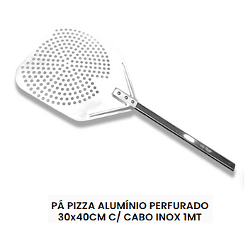 Pá Pizza Alumínio Perfurado 30X40Cm C/ Cabo Inox 1Mt        
